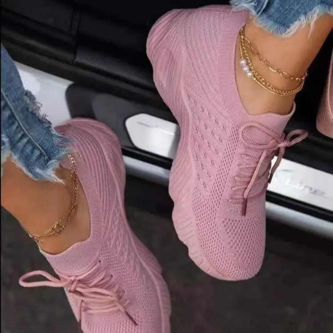 Przepuszczające powietrze damskie chunky sneakersy z sznurówkami – Saphira-Różowy-35-Trend Polska