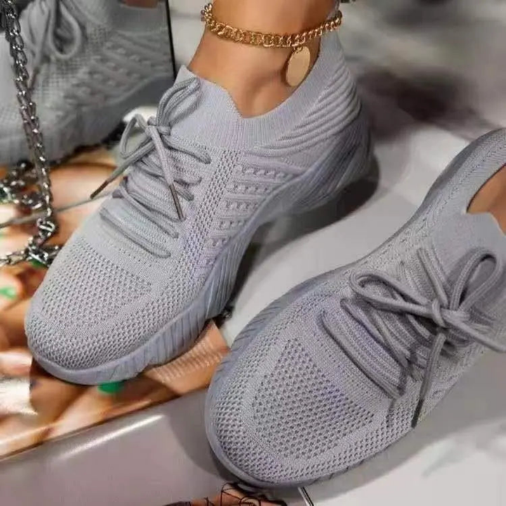 Przepuszczające powietrze damskie chunky sneakersy z sznurówkami – Saphira-Szary-35-Trend Polska