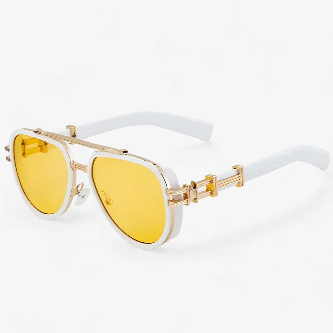 Przesadna okulary przeciwsłoneczne w stylu steampunk z polaryzowanymi soczewkami – Arclight-Biały Żółty Złoto-Trend Polska