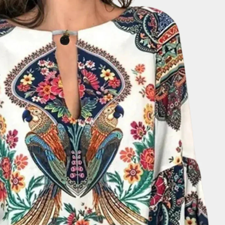 Przewiewna letnia bluzka damska z kwiatowym nadrukiem – Isabelle-Żółty-XS-Trend Polska