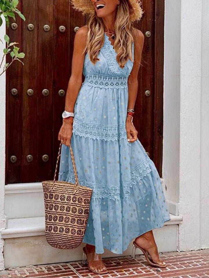 Przewiewna letnia sukienka Boho w stylu Ibiza z dekoltem w serek – Niva-Niebieski-S-Trend Polska