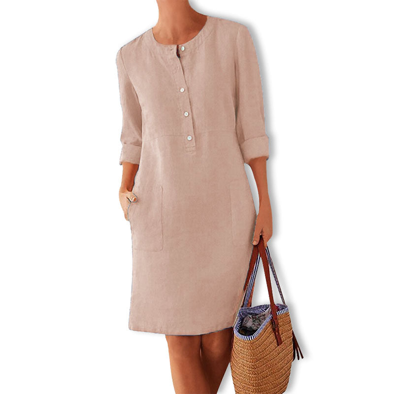 Przewiewna letnia sukienka w świeżym kolorze – Nika-Khaki-XS-Trend Polska