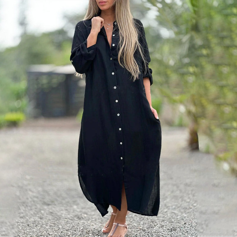 Przewiewna sukienka polo dla kobiet – Marlene-Czarny-M-Trend Polska