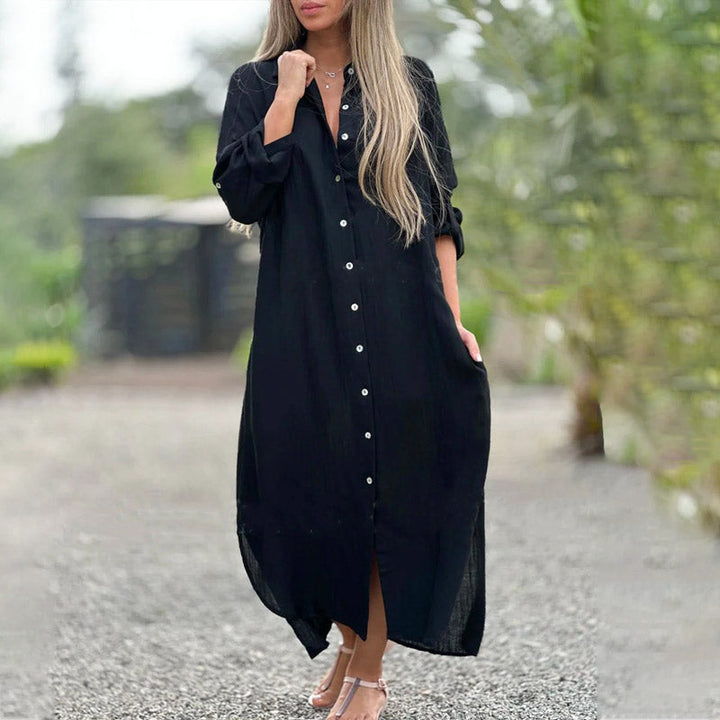 Przewiewna sukienka polo dla kobiet – Marlene-Czarny-M-Trend Polska