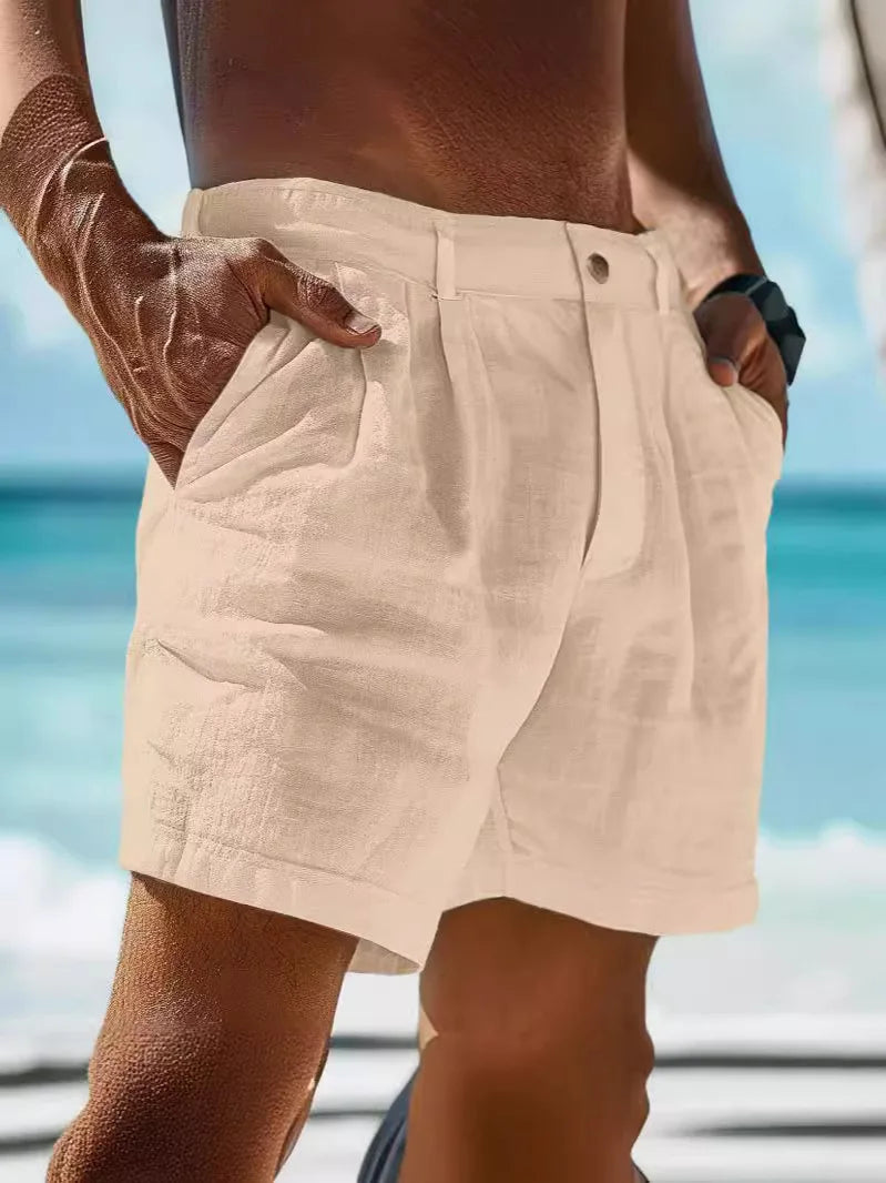 Przewiewne letnie szorty z lnu dla mężczyzn – Jonas-Khaki-S-Trend Polska