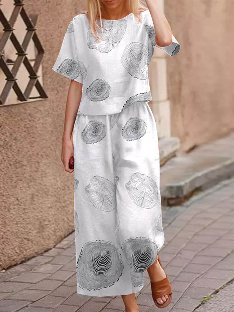 Przewiewny, dwuczęściowy letni zestaw z bawełny o korzystnym kroju – zestaw Boho Zephyra-Biały-S-Trend Polska