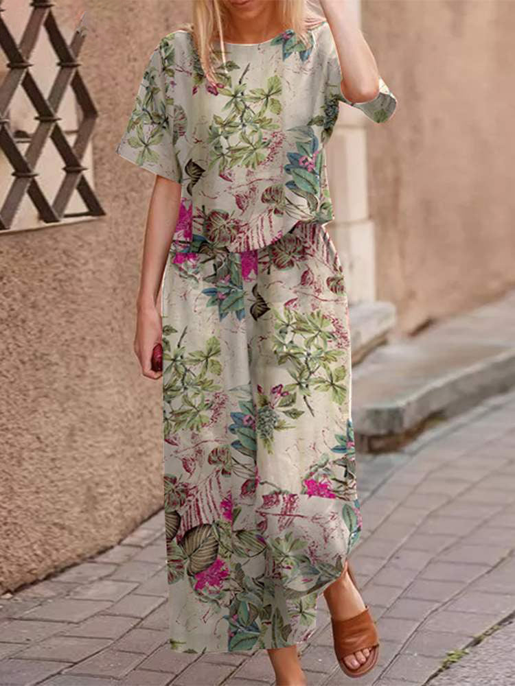 Przewiewny, dwuczęściowy letni zestaw z bawełny o korzystnym kroju – zestaw Boho Zephyra-Biały/Różowy-S-Trend Polska