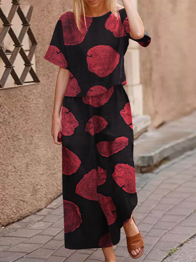 Przewiewny, dwuczęściowy letni zestaw z bawełny o korzystnym kroju – zestaw Boho Zephyra-Czerwony-S-Trend Polska