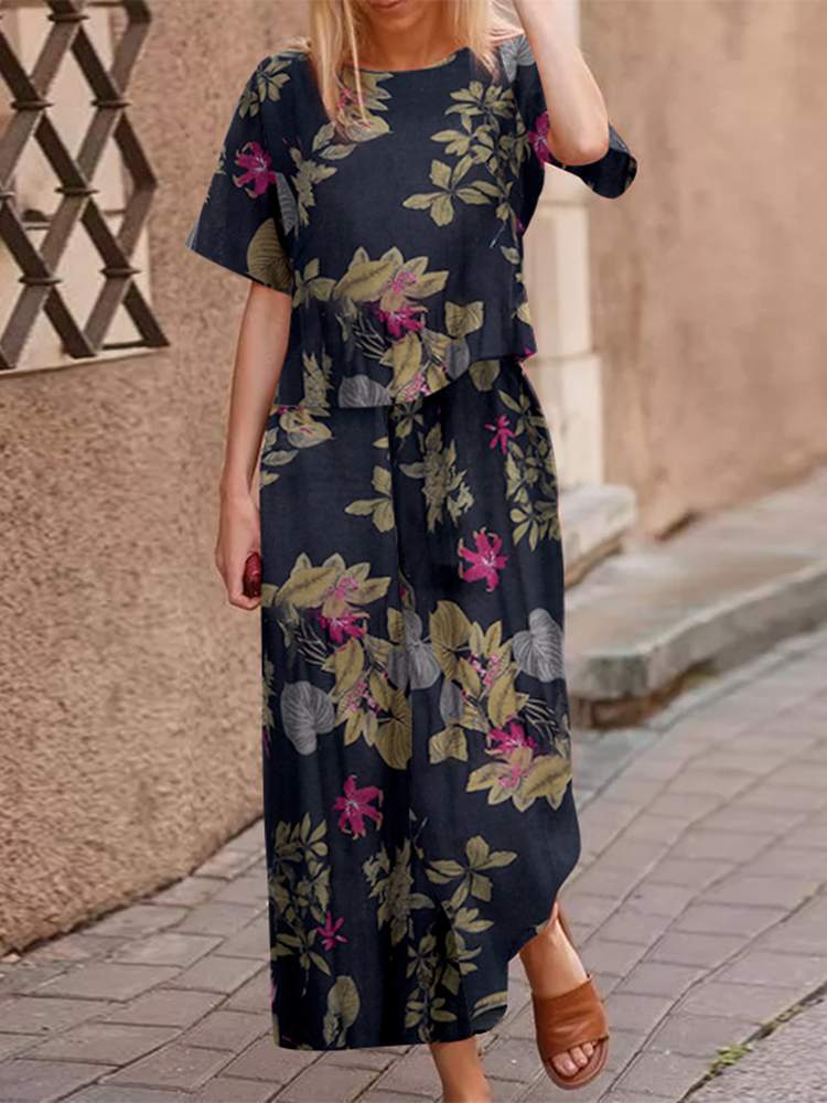 Przewiewny, dwuczęściowy letni zestaw z bawełny o korzystnym kroju – zestaw Boho Zephyra-Granatowy/Różowy-S-Trend Polska