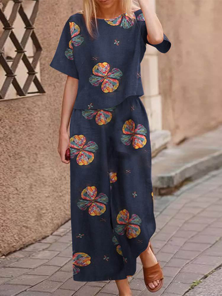Przewiewny, dwuczęściowy letni zestaw z bawełny o korzystnym kroju – zestaw Boho Zephyra-Morski-S-Trend Polska
