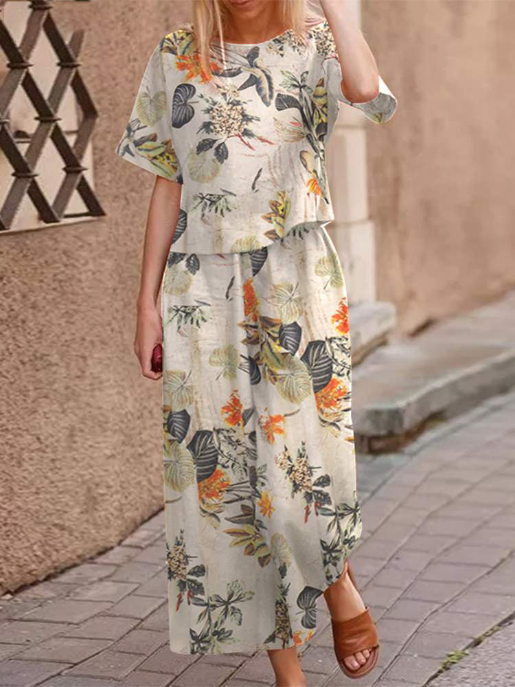 Przewiewny, dwuczęściowy letni zestaw z bawełny o korzystnym kroju – zestaw Boho Zephyra-Pomarańczowy/Biały-S-Trend Polska