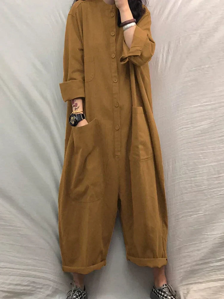 Przewiewny letni kombinezon o szerokim kroju dla kobiet – Livia-Khaki-S-Trend Polska