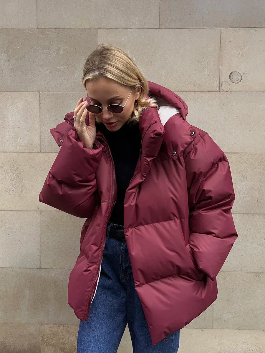 Puchowa zimowa kurtka dla kobiet - Elyssa-Bordeaux czerwień-S-Trend Polska