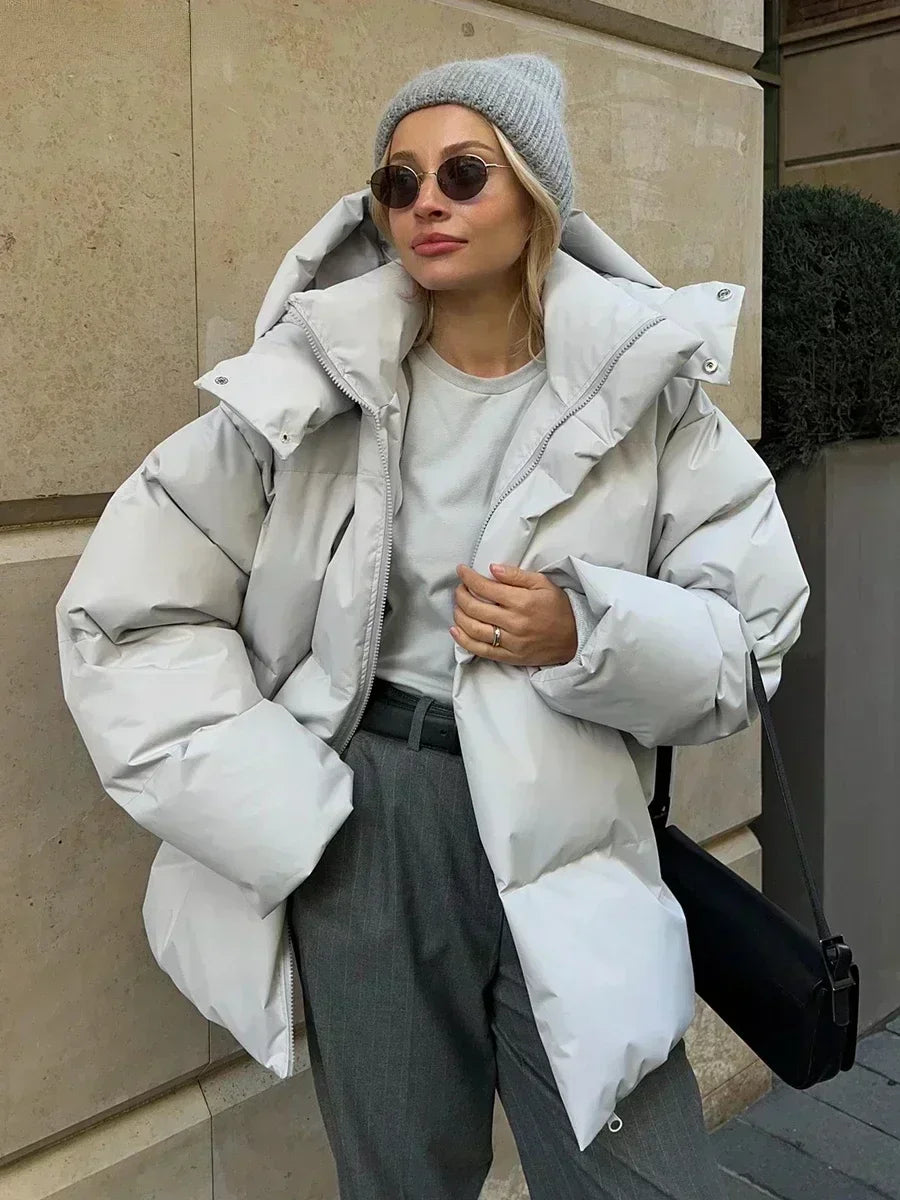 Puchowa zimowa kurtka dla kobiet - Elyssa-Jasnoszary-S-Trend Polska