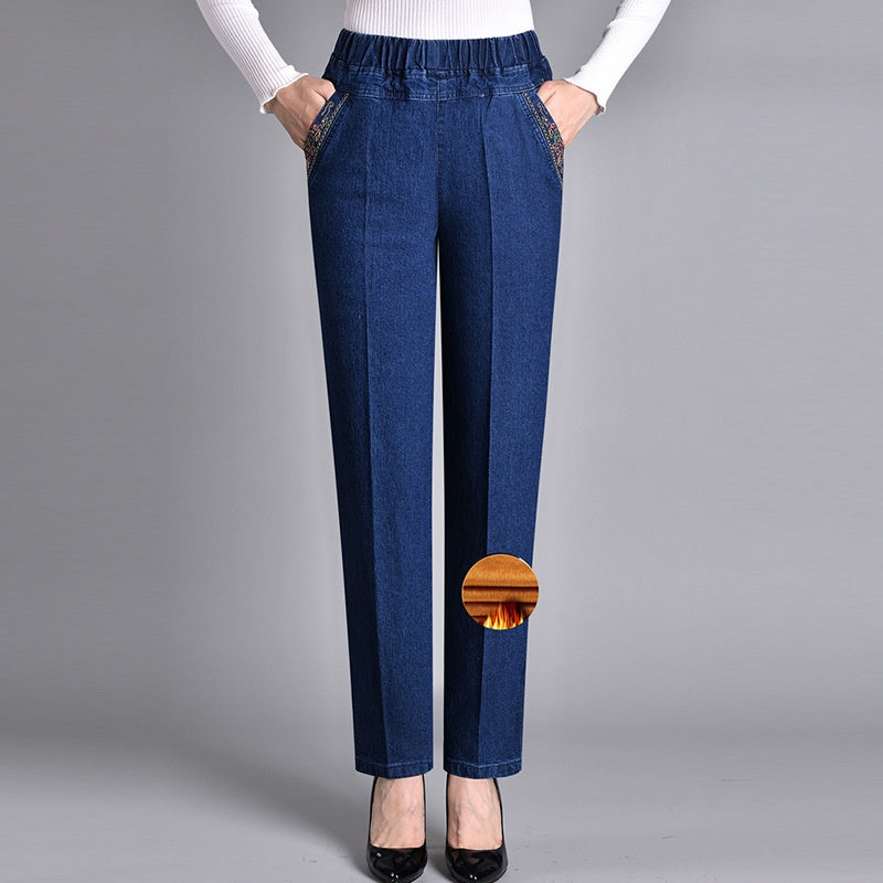 Push-up Jeans - Ella z ciepłym wnętrzem i idealnym dopasowaniem!-Granatowy (z podszewką)-XL-Trend Polska