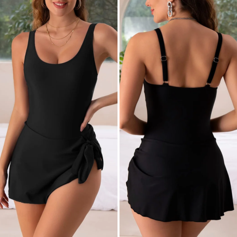 Push-Up kostium kąpielowy z spódnicą i efektem modelującym sylwetkę – Nela-Czarny-M-Trend Polska