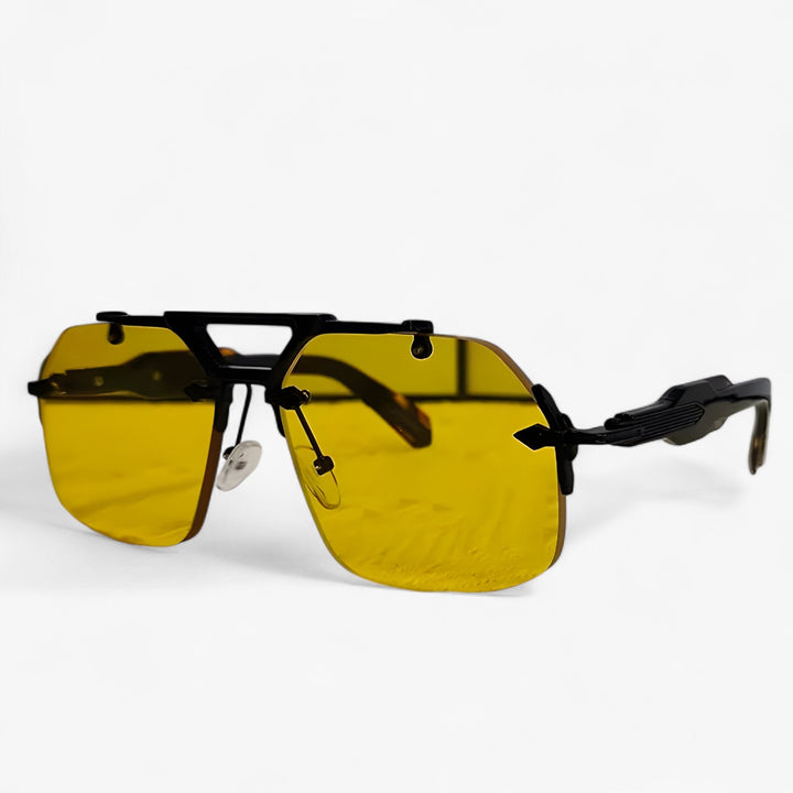 Randlose Oversized okulary przeciwsłoneczne z metalowymi akcentami – Vexor-Czarny Żółty-Trend Polska