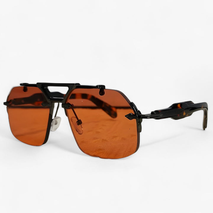 Randlose Oversized okulary przeciwsłoneczne z metalowymi akcentami – Vexor-Czerwony lampart-Trend Polska
