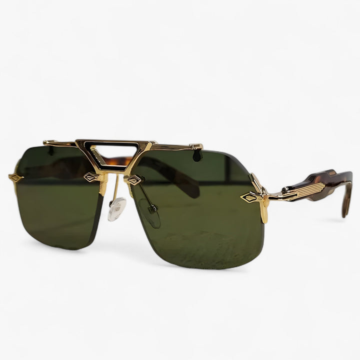 Randlose Oversized okulary przeciwsłoneczne z metalowymi akcentami – Vexor-Zielony lampart-Trend Polska