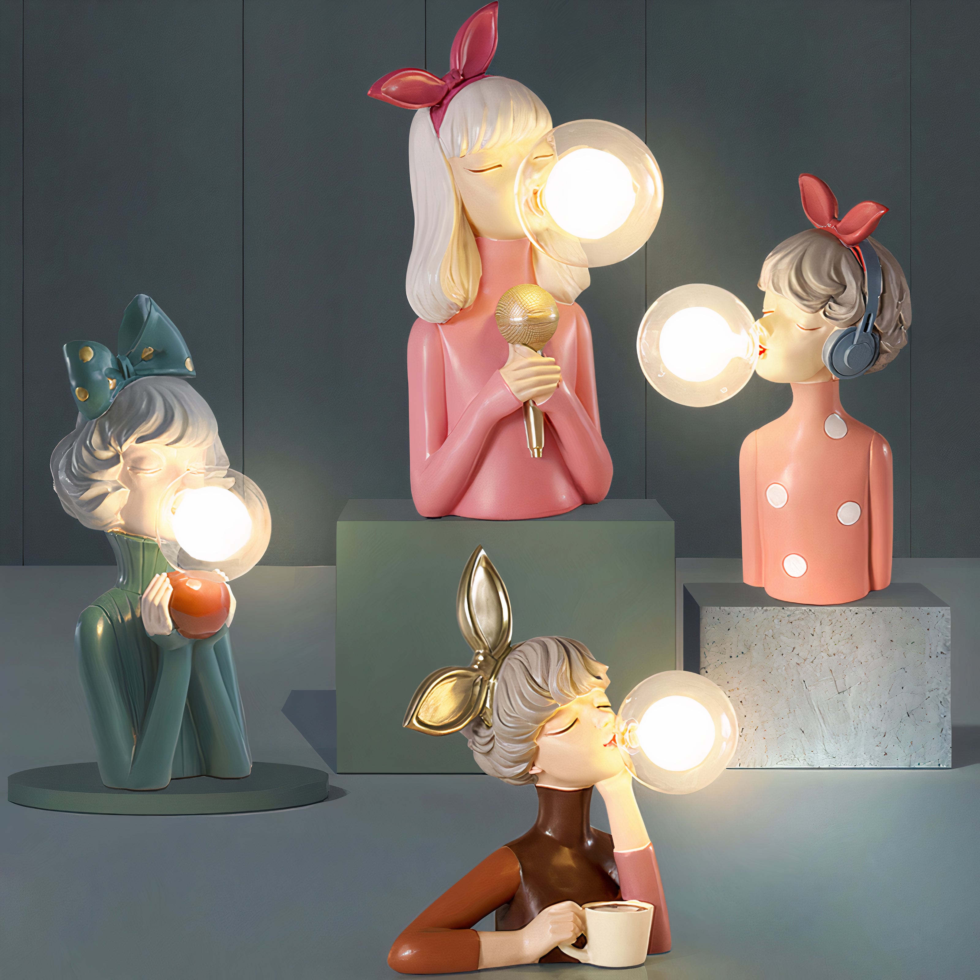 Ręcznie robiona lampa stołowa - CraftGlow-4 siostry komplet zestaw-Trend Polska