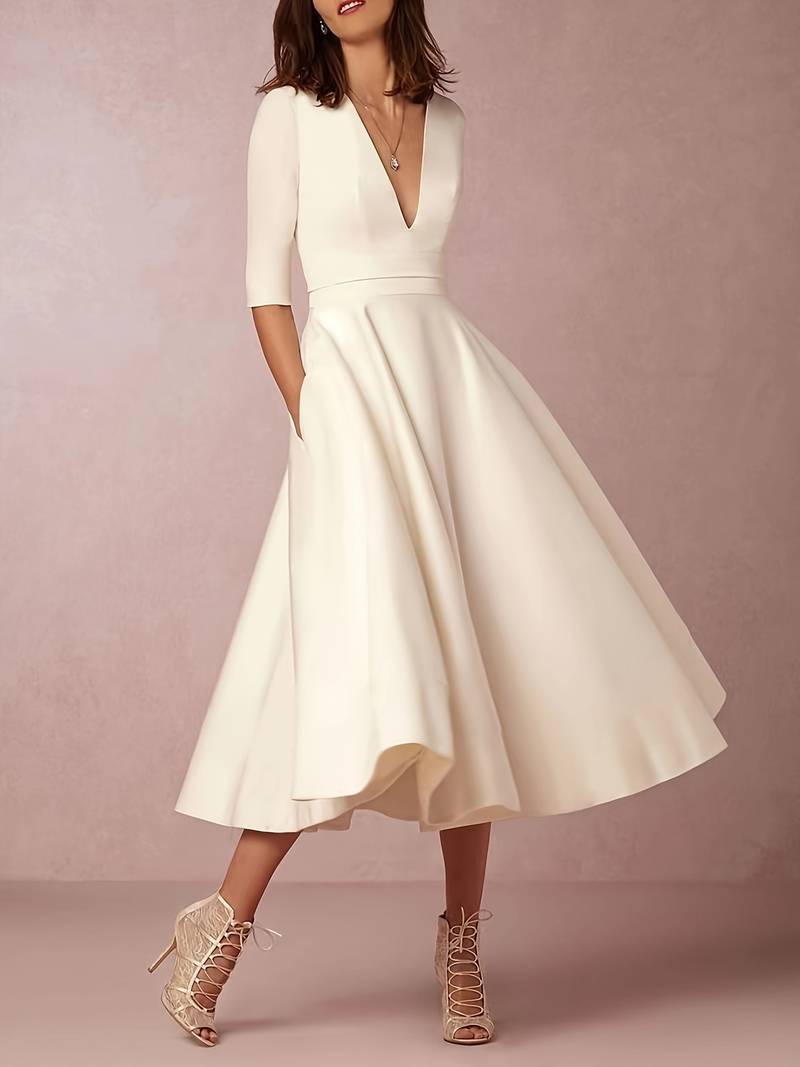 Retro biała sukienka A-linii Swing – Vivienne-S-Trend Polska