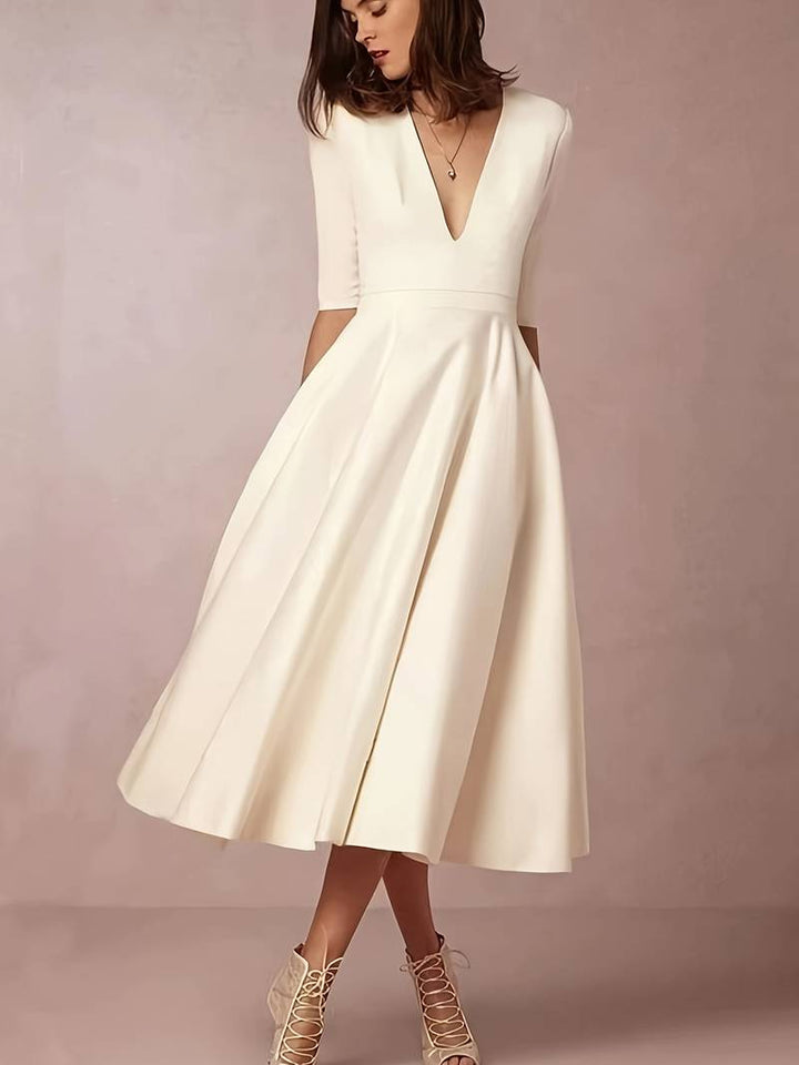 Retro biała sukienka A-linii Swing – Vivienne-S-Trend Polska