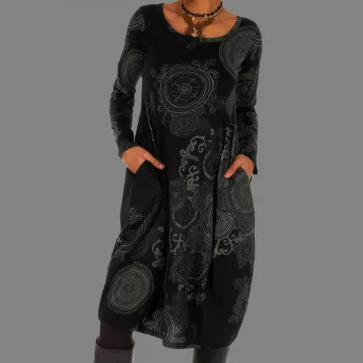 Retro Boho Sukienka - Elara-Czarny-S-Trend Polska
