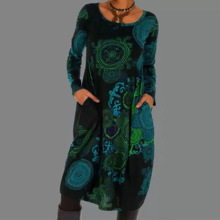 Retro Boho Sukienka - Elara-Niebieski-S-Trend Polska