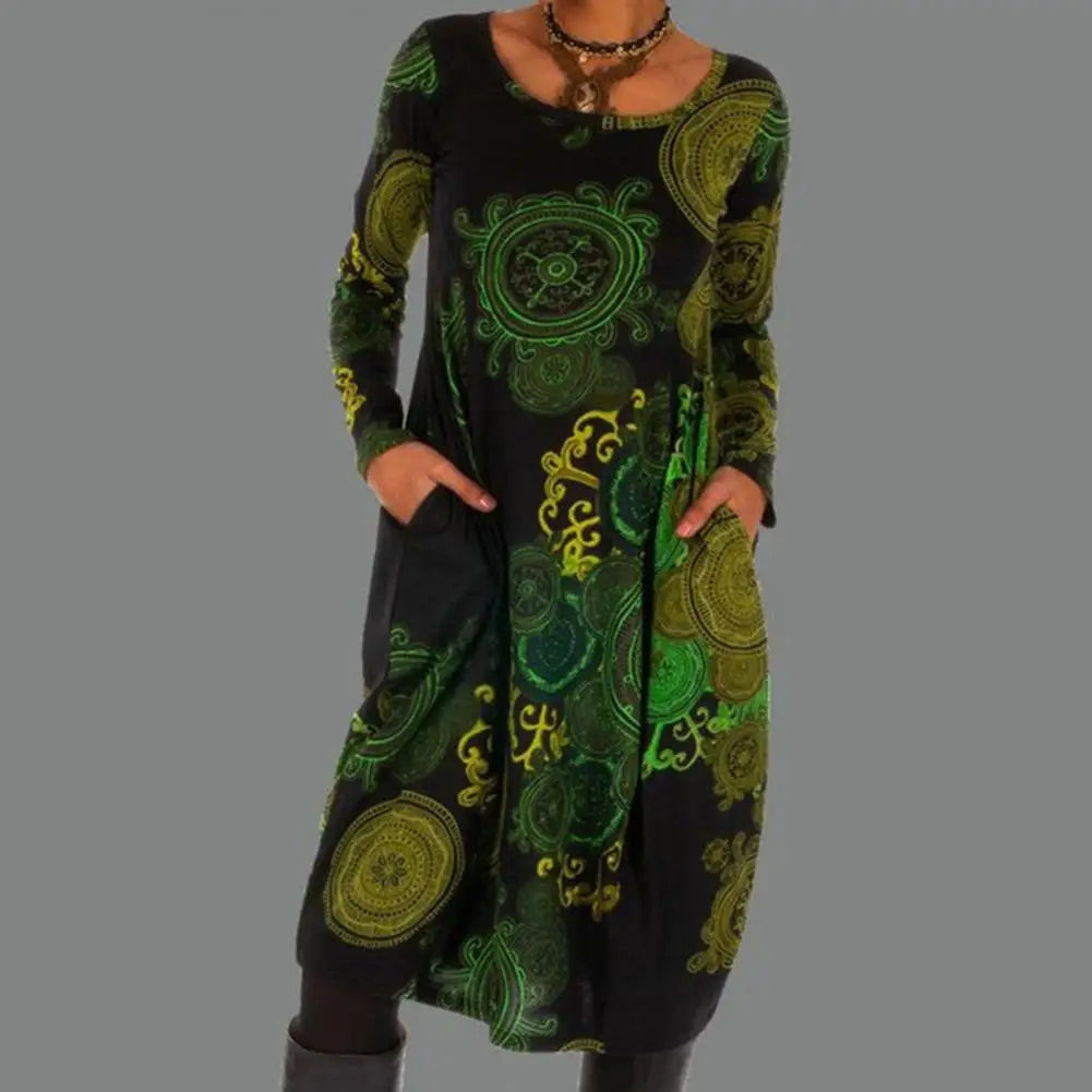 Retro Boho Sukienka - Elara-Zielony-S-Trend Polska
