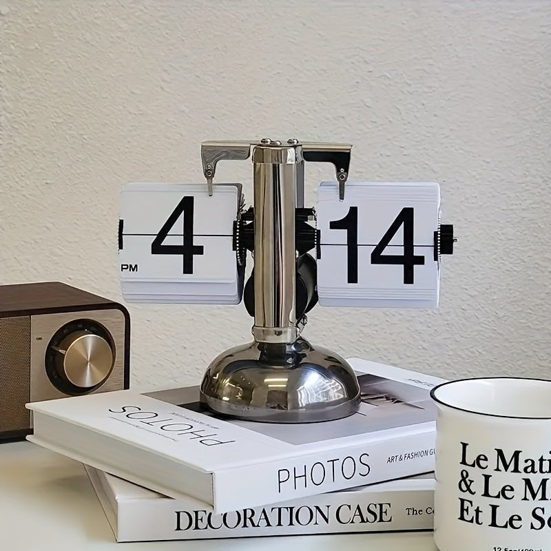 Retro Flip Clock z akcentem ze stali - TempoFlip-Biały-Trend Polska