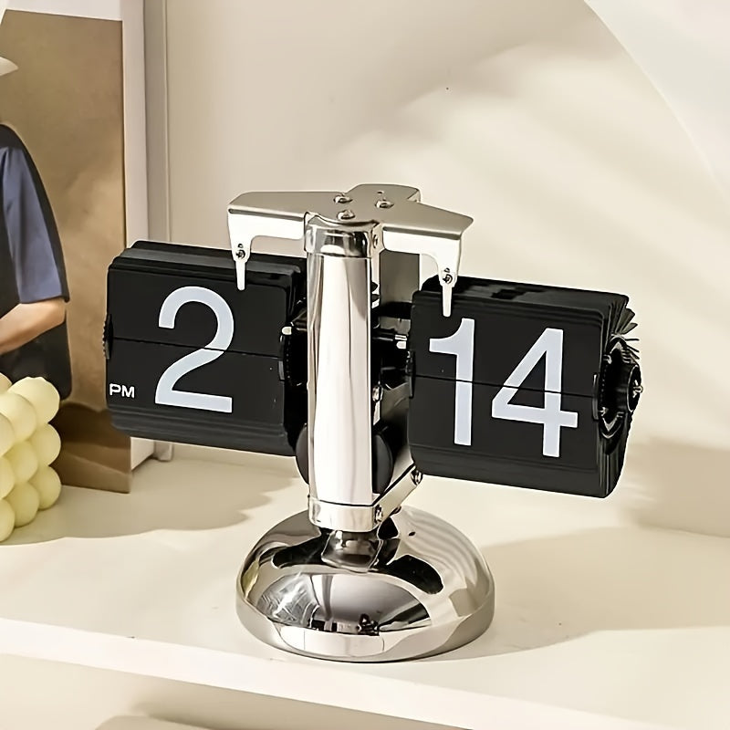 Retro Flip Clock z akcentem ze stali - TempoFlip-Czarny-Trend Polska