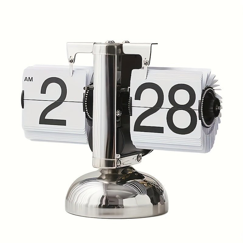 Retro Flip Clock z akcentem ze stali - TempoFlip-Biały-Trend Polska