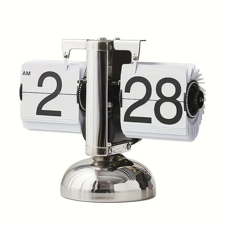 Retro Flip Clock z akcentem ze stali - TempoFlip-Biały-Trend Polska