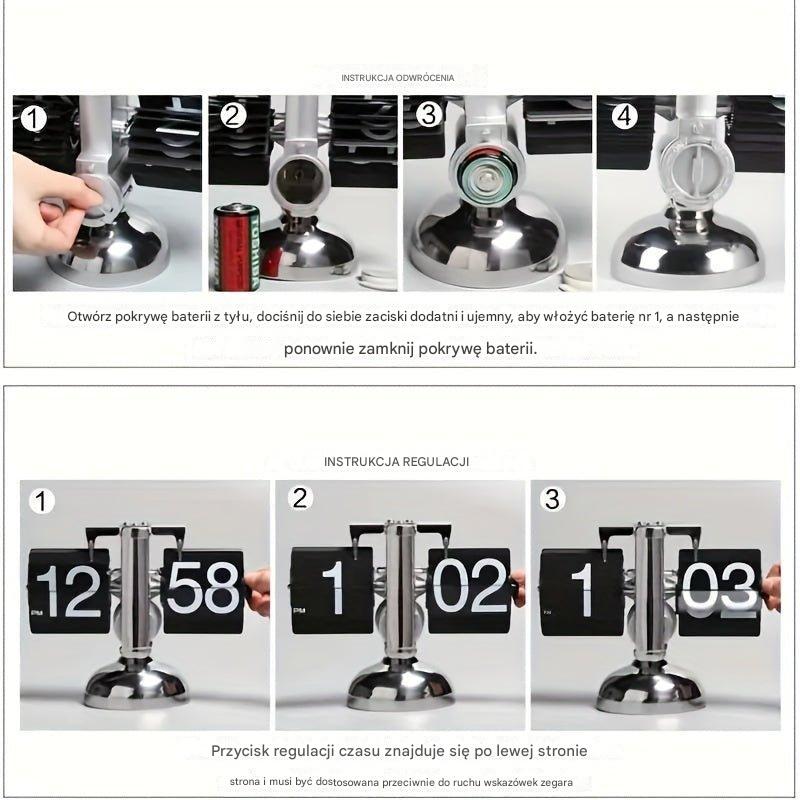 Retro Flip Clock z akcentem ze stali - TempoFlip-Biały-Trend Polska