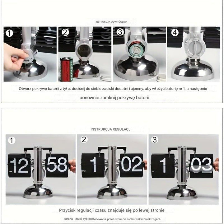 Retro Flip Clock z akcentem ze stali - TempoFlip-Biały-Trend Polska