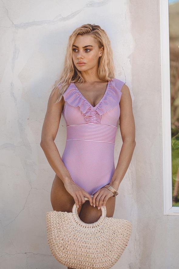 Retro kostium kąpielowy z nadrukiem - Julia-Niebieski-S-Trend Polska