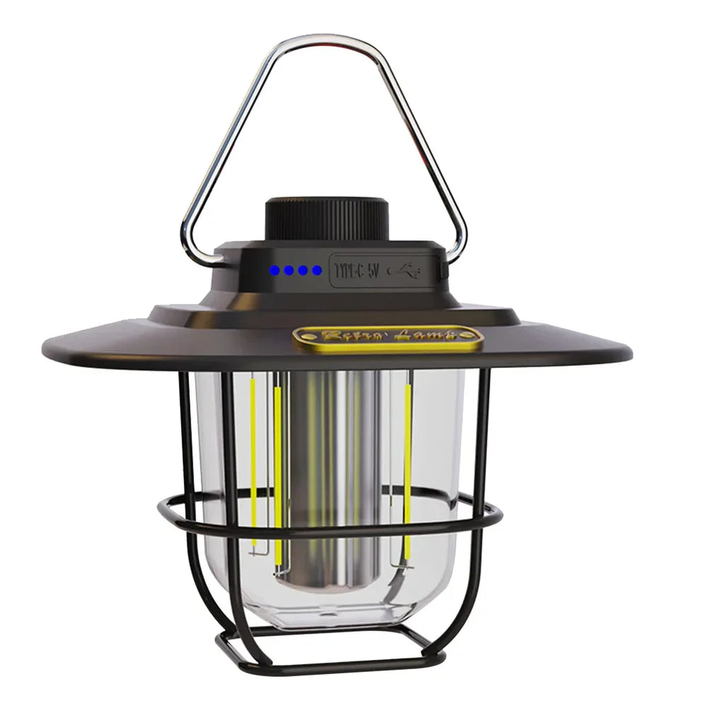 Retro Ładowana LED Lampa Namiotowa - NostalgiaGlow-Czarny-Trend Polska