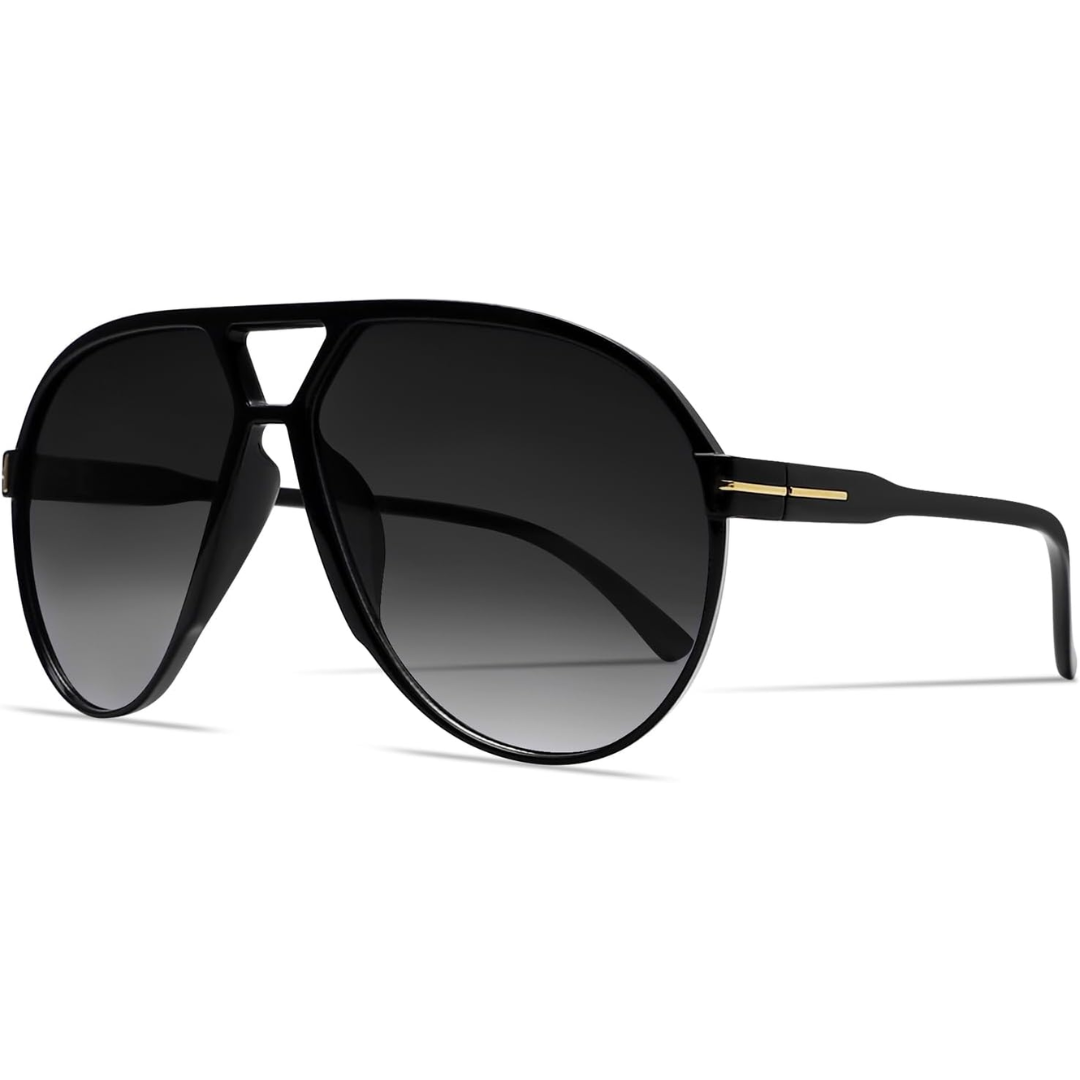Retro Oversized Aviator Okulary przeciwsłoneczne - Amara-Czarny-Czarny-Trend Polska