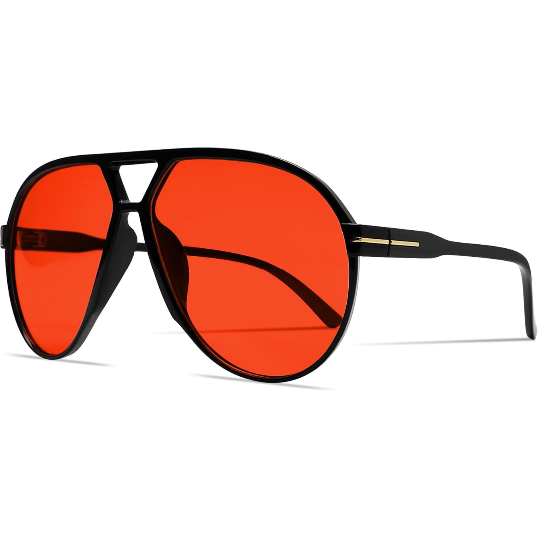 Retro Oversized Aviator Okulary przeciwsłoneczne - Amara-Czarny-Czerwony-Trend Polska