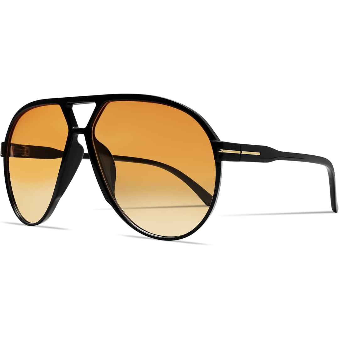 Retro Oversized Aviator Okulary przeciwsłoneczne - Amara-Czarny gradient pomarańczowy-Trend Polska