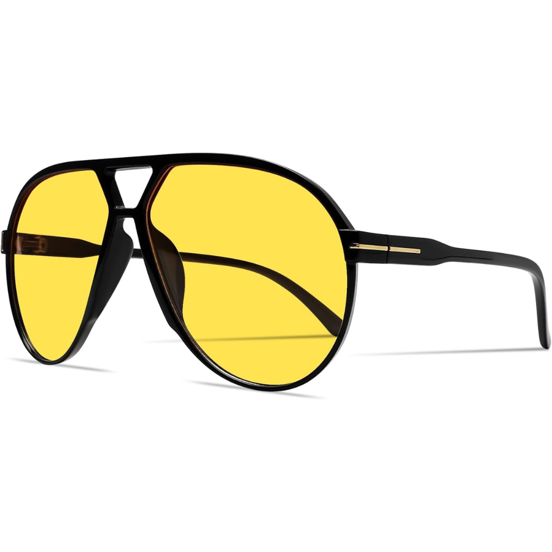 Retro Oversized Aviator Okulary przeciwsłoneczne - Amara-Czarny-Żółty-Trend Polska