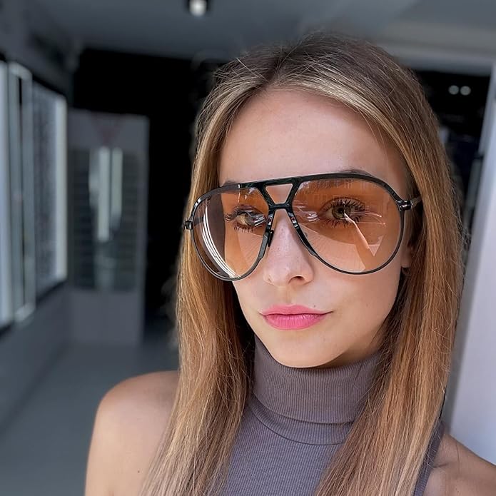 Retro Oversized Aviator Okulary przeciwsłoneczne - Amara-Czarny-przezroczysty-Trend Polska