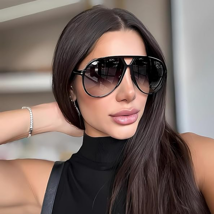 Retro Oversized Aviator Okulary przeciwsłoneczne - Amara-Czarny-przezroczysty-Trend Polska