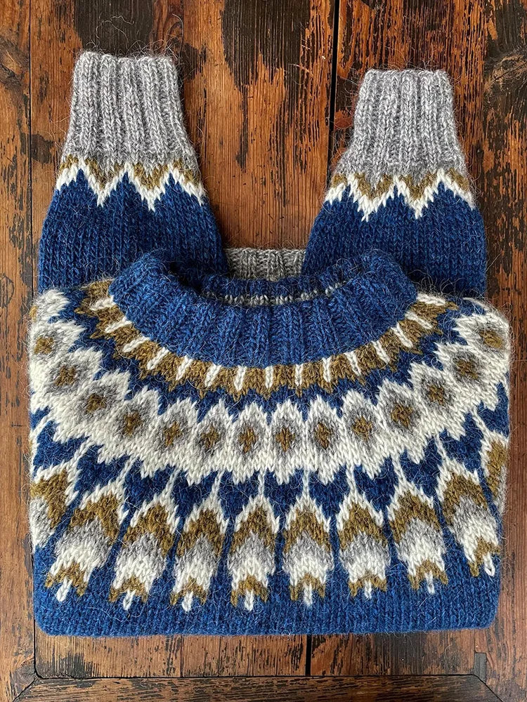 Retro sweter damski dla kobiet - Eloise-Niebieski-XS-Trend Polska