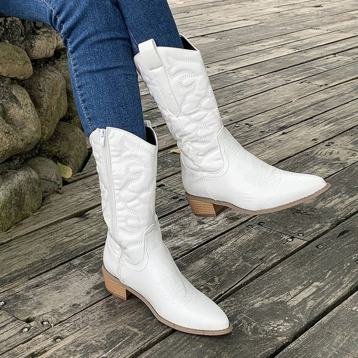 Retro Western Cowboy Damskie Botki - Daisy-Biały-36-Trend Polska