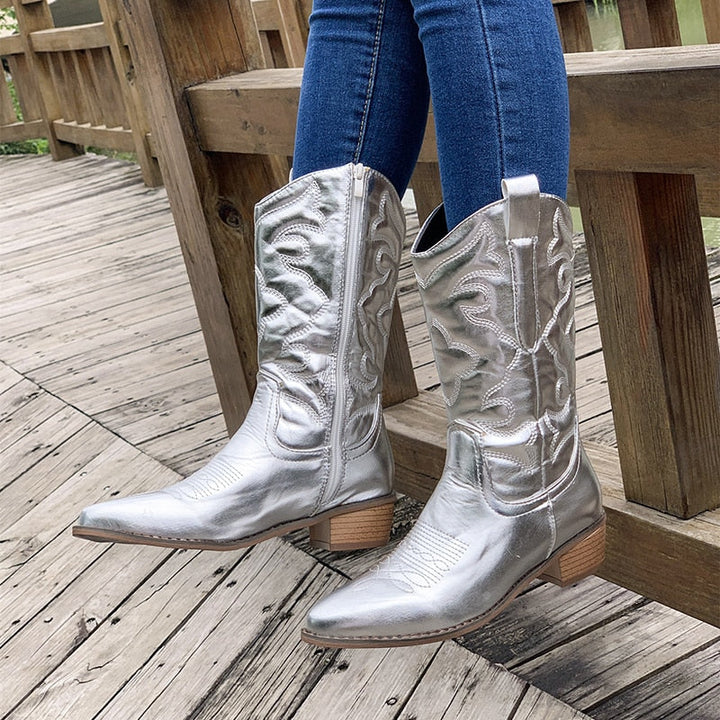 Retro Western Cowboy Damskie Botki - Daisy-Srebrny-36-Trend Polska