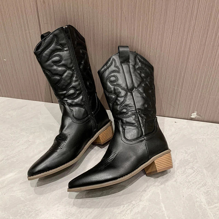 Retro Western Cowboy Damskie Botki - Daisy-Czarny-36-Trend Polska