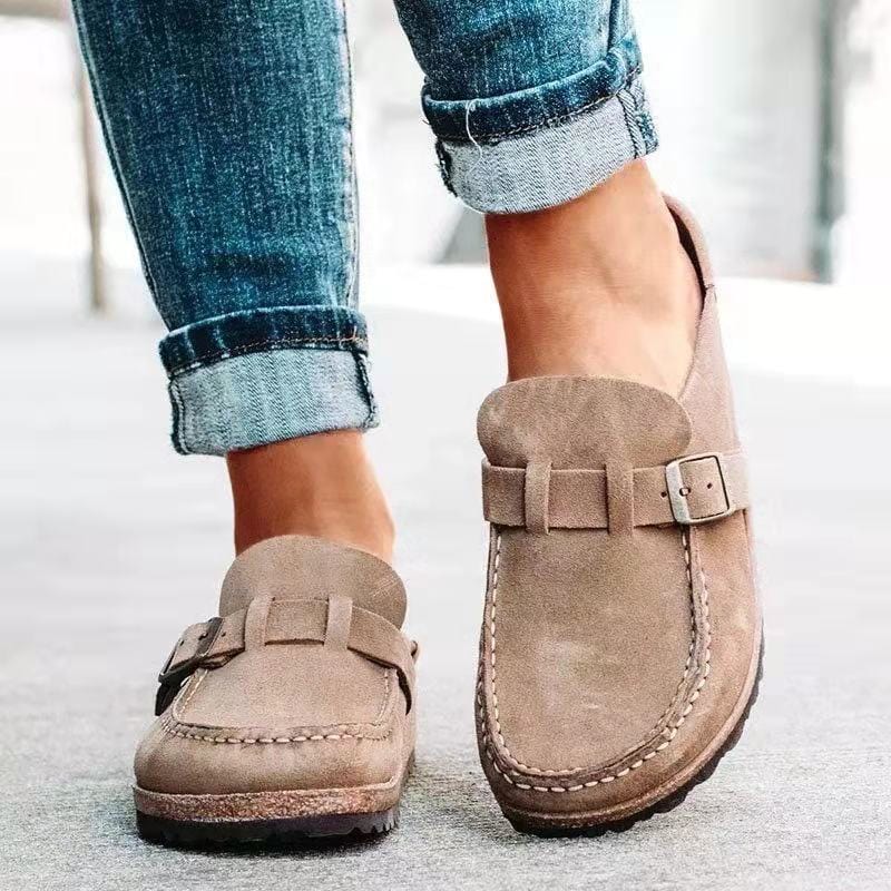 Retro zamszowe sandały wsuwane z ortopedycznym komfortem - Solenza-Khaki-35-Trend Polska