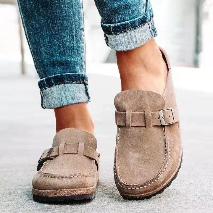 Retro zamszowe sandały wsuwane z ortopedycznym komfortem - Solenza-Khaki-35-Trend Polska