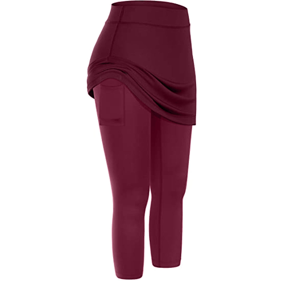 Rock-Leggings z praktycznymi kieszeniami bocznymi – Mireille-Czerwony wino-S-Trend Polska